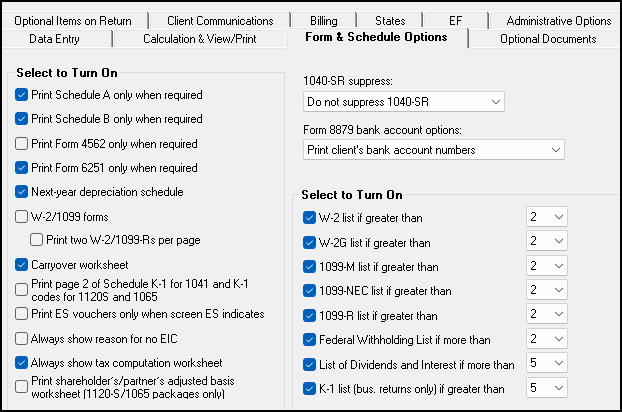 Image of Setup options.